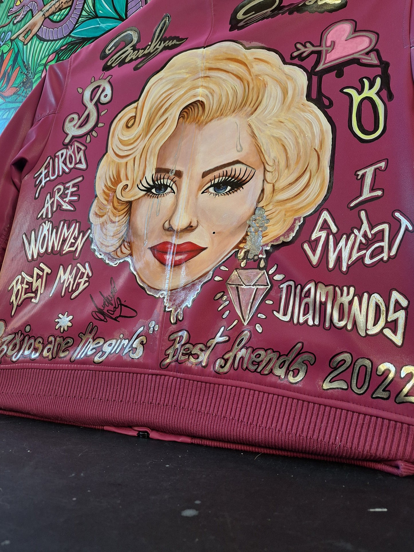 Chaqueta Bomber de Neopreno Holográfico Marilyn Monroe - Pintada a Mano