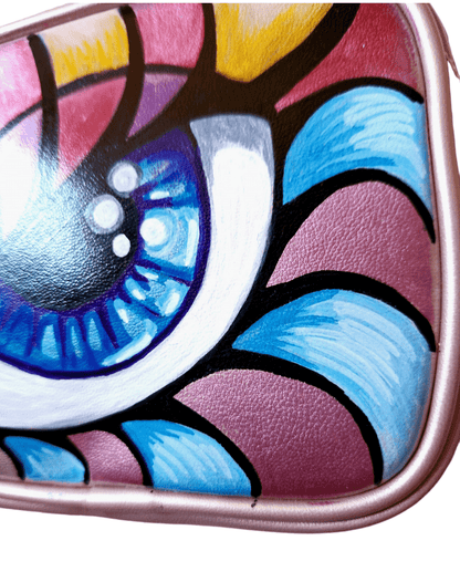Bolso pintado rosa ojo arco iris