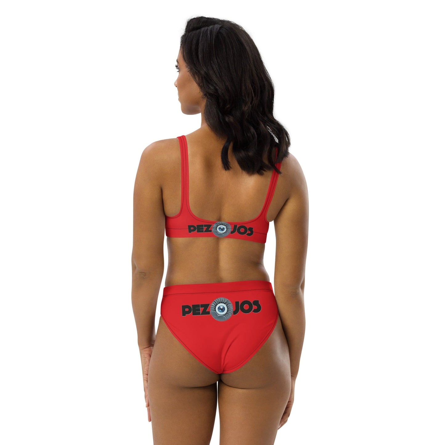 Bikini reciclado talle alto all over rojo Pez ojos