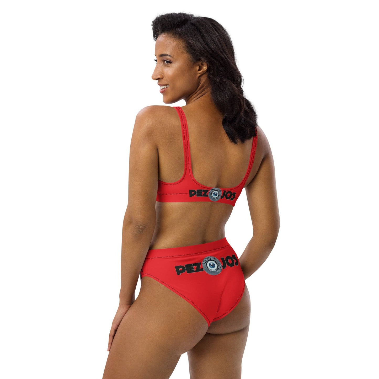 Bikini reciclado talle alto all over rojo Pez ojos
