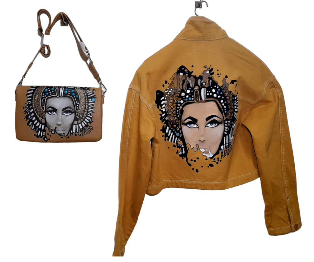 Bolso de hombro pintado a mano Cleopatra - Ropa pintada a mano en Pezojos