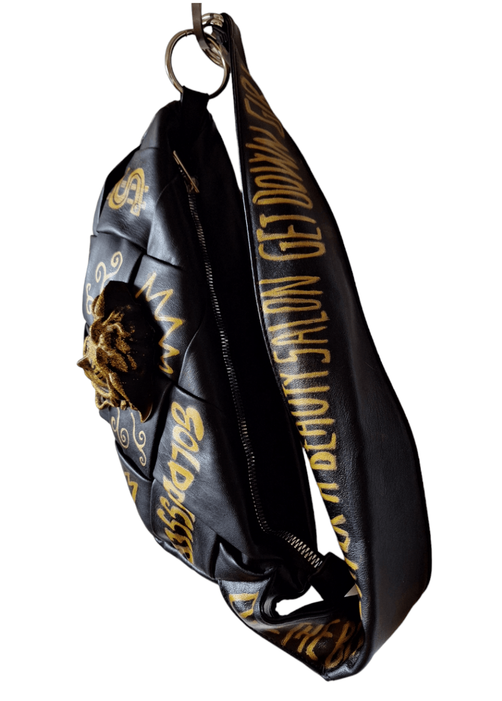 Bolso negro bandolera pintado golddigger - Ropa pintada a mano en Pezojos