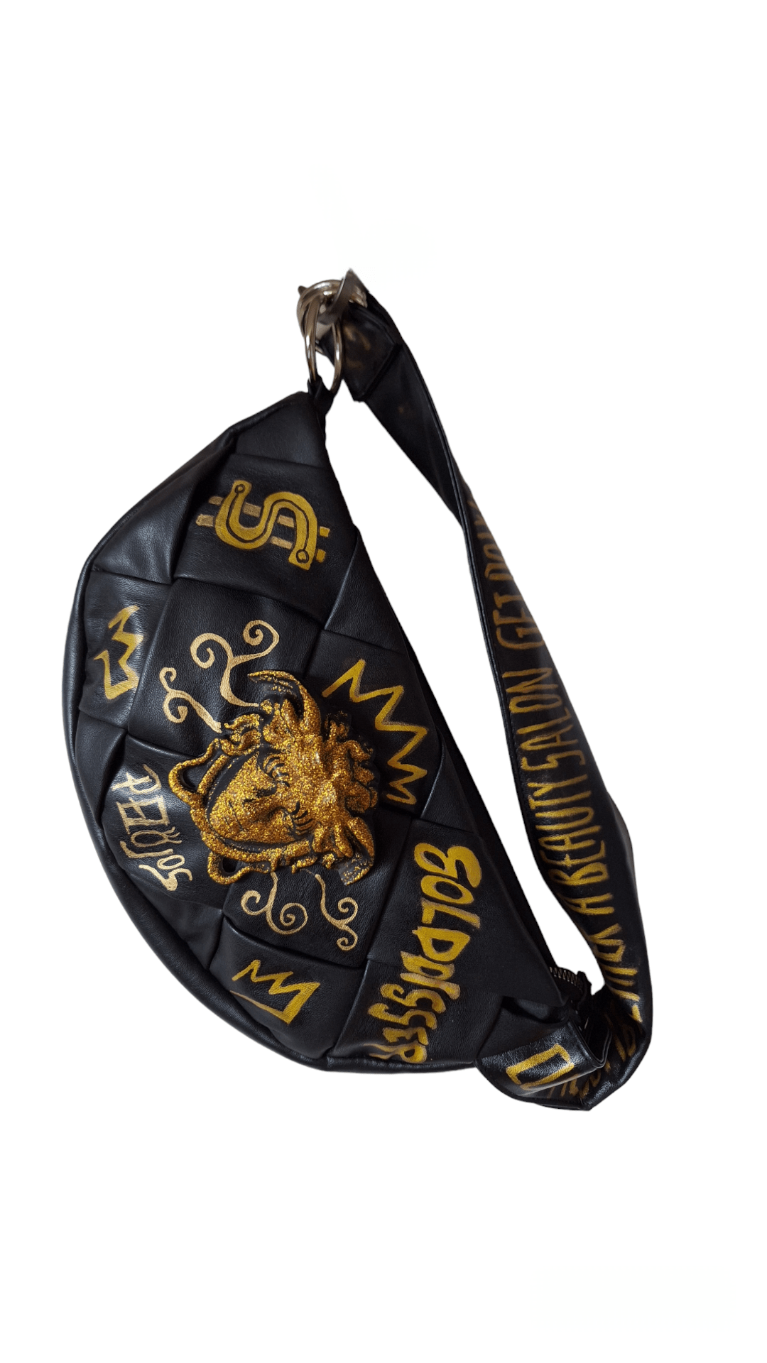 Bolso negro bandolera pintado golddigger - Ropa pintada a mano en Pezojos