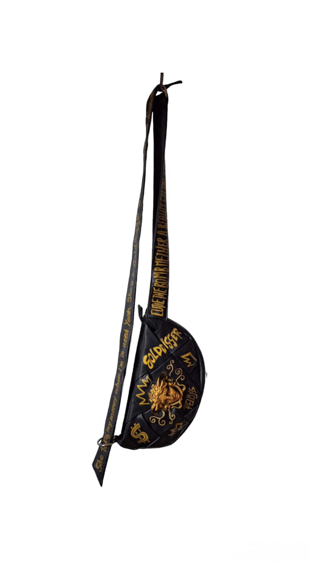 Bolso negro bandolera pintado golddigger - Ropa pintada a mano en Pezojos
