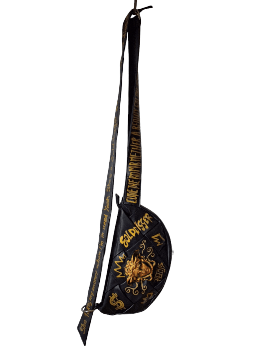 Bolso negro bandolera pintado golddigger - Ropa pintada a mano en Pezojos