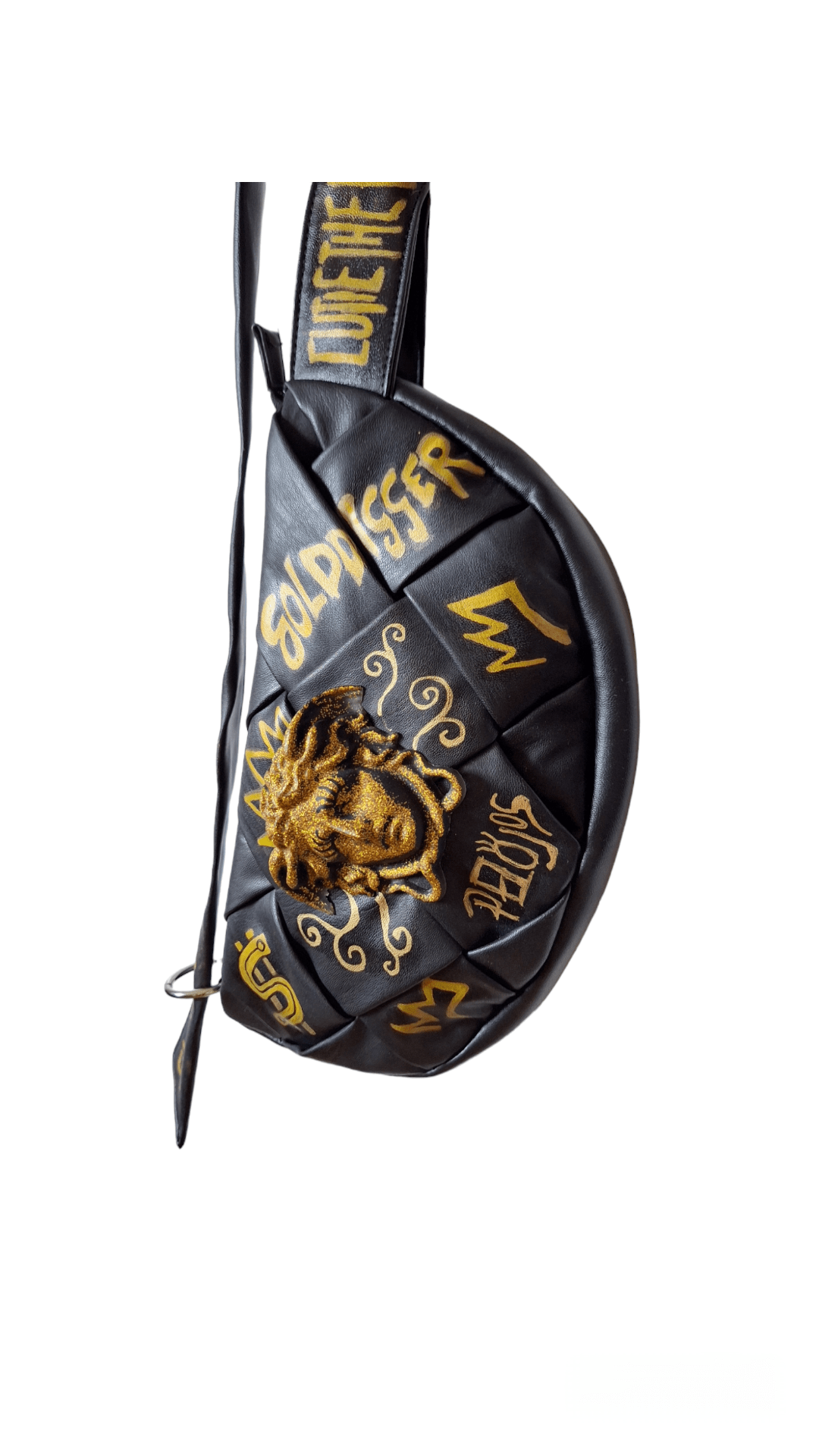 Bolso negro bandolera pintado golddigger - Ropa pintada a mano en Pezojos