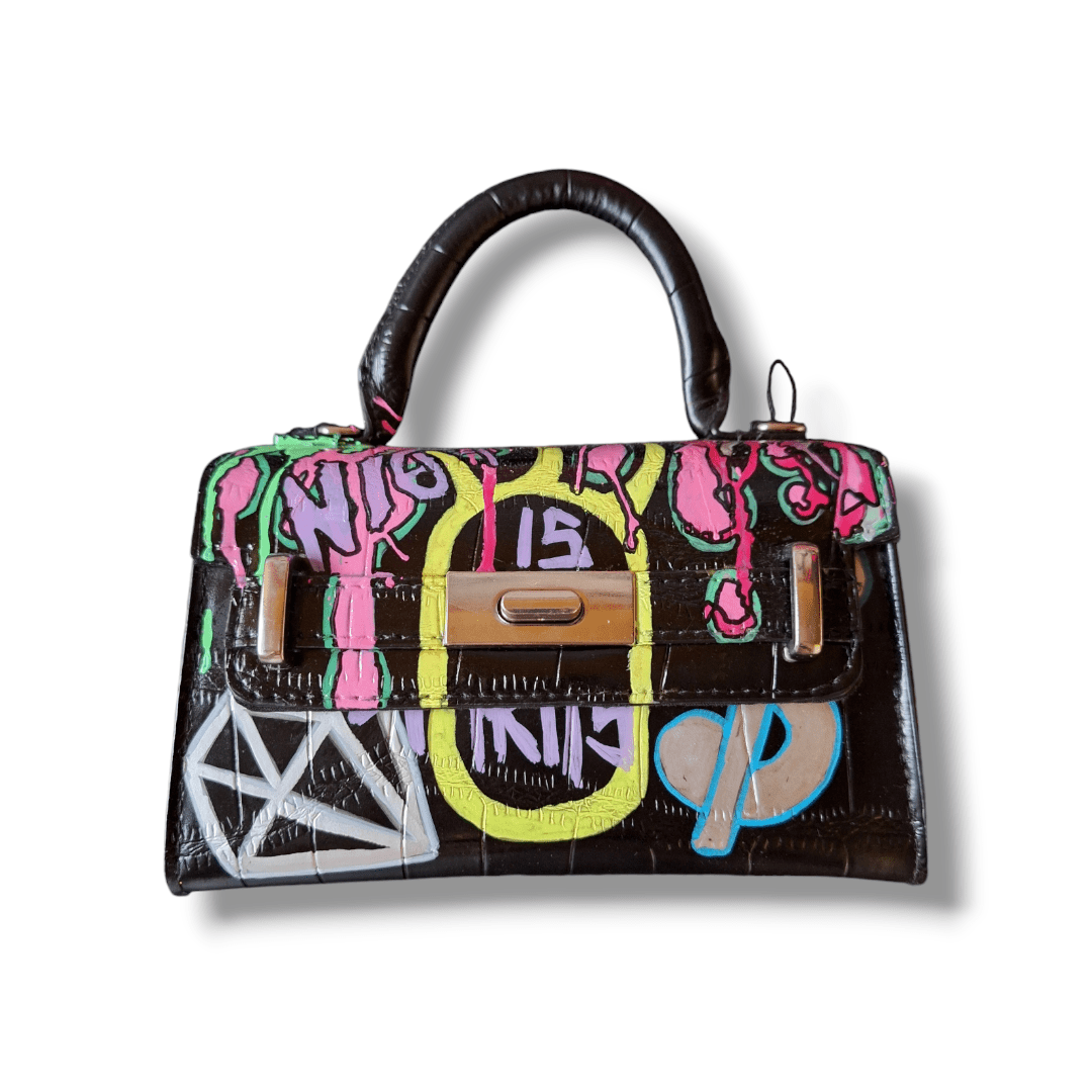Bolso negro estilo Birkin street art - Ropa pintada a mano en Pezojos