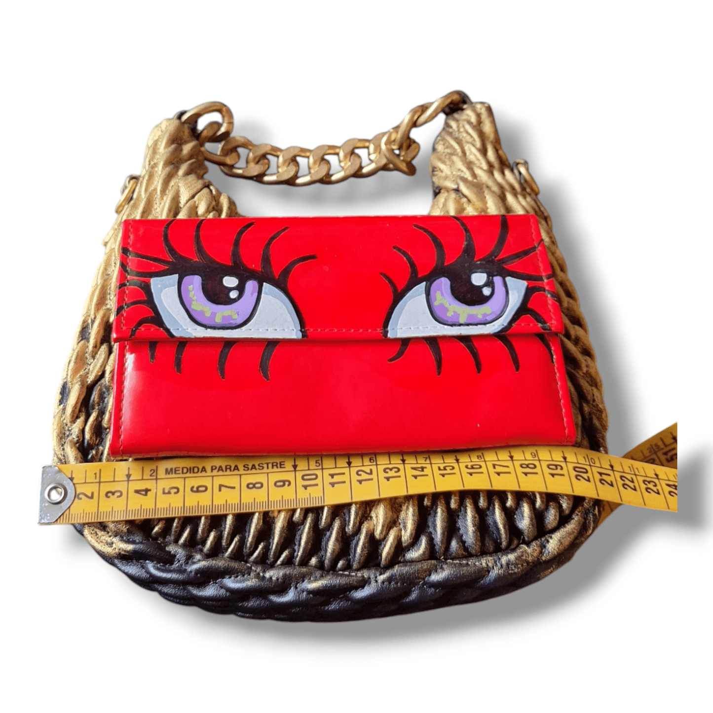 Bolso negro pintado a mano, con efecto dorado y gran capacidad - Ropa pintada a mano en Pezojos