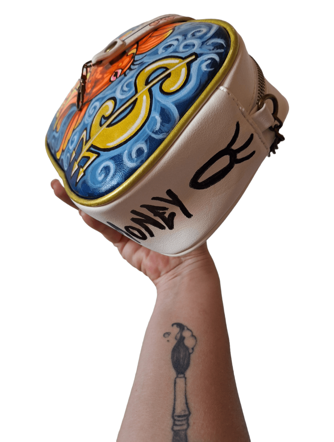 Bolso pintado a mano Pez Dolar Night pop - Ropa pintada a mano en Pezojos
