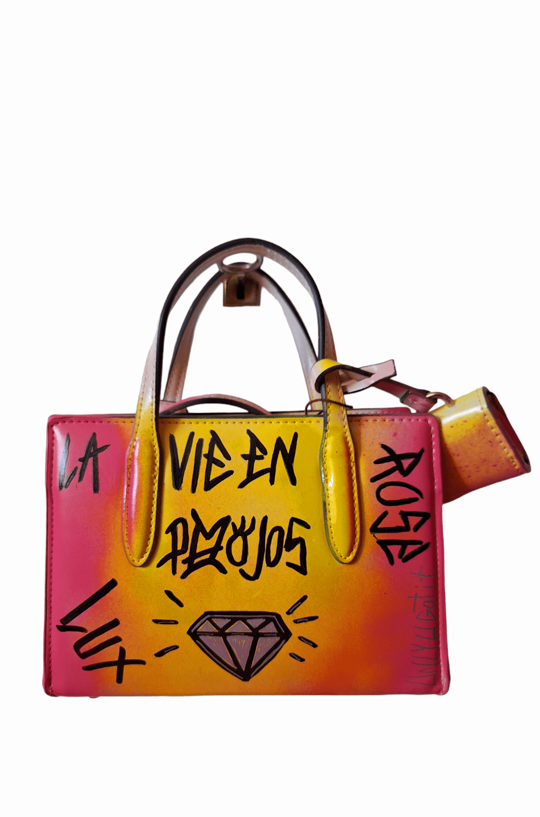Bolso pintado a mano Pink Pum - Ropa pintada a mano en Pezojos