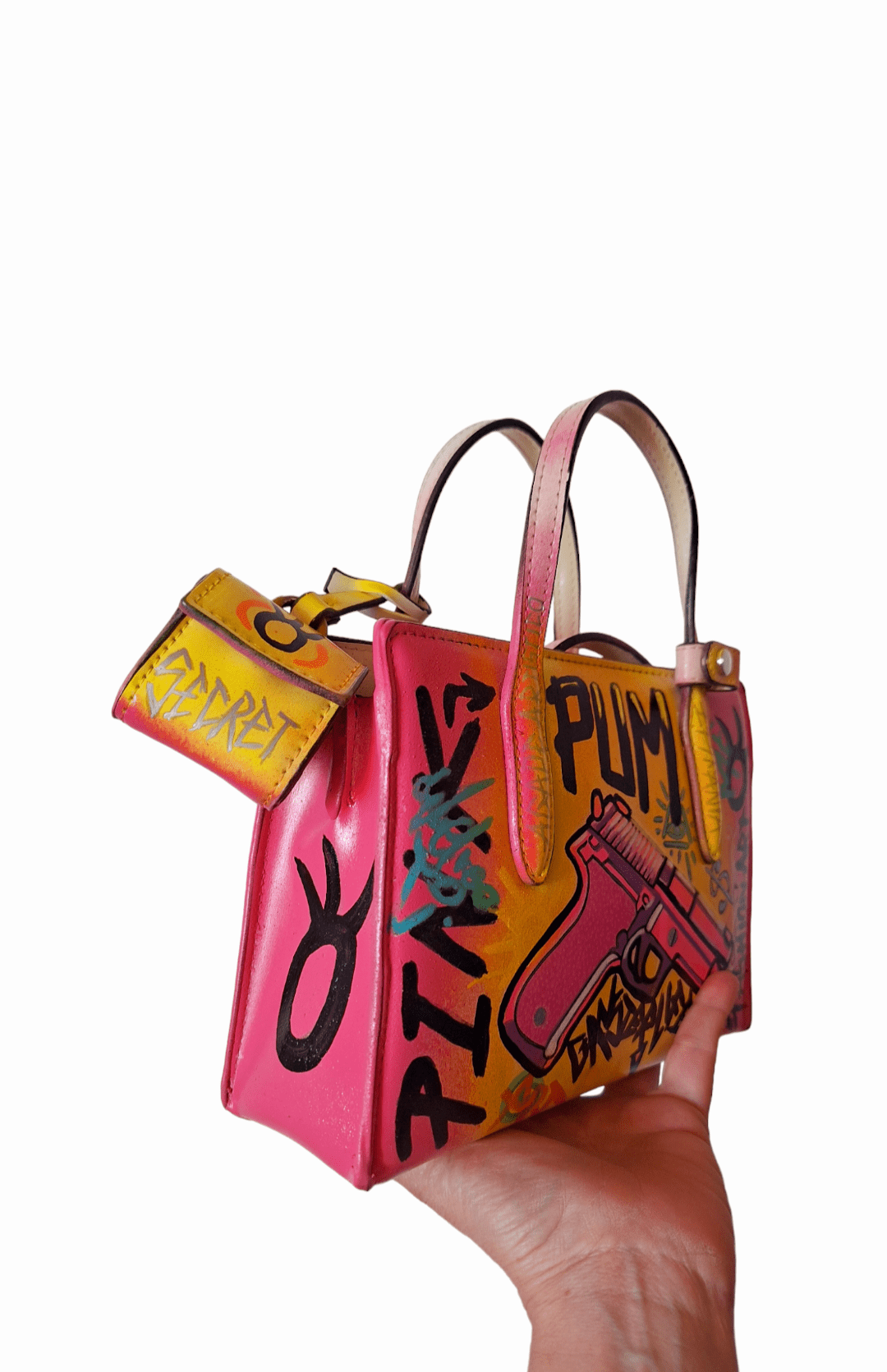 Bolso pintado a mano Pink Pum - Ropa pintada a mano en Pezojos