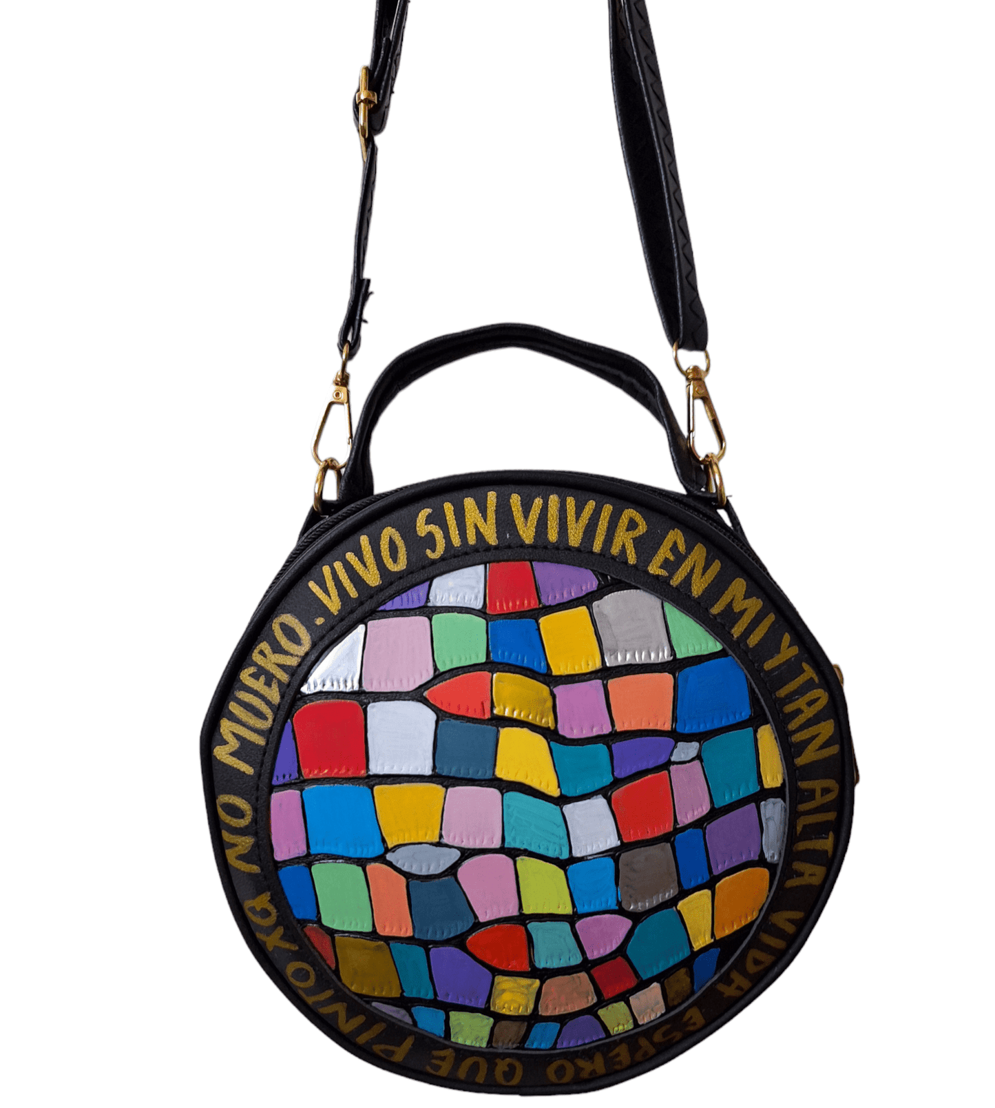 Bolso redondo pintado a mano rubik - Ropa pintada a mano en Pezojos