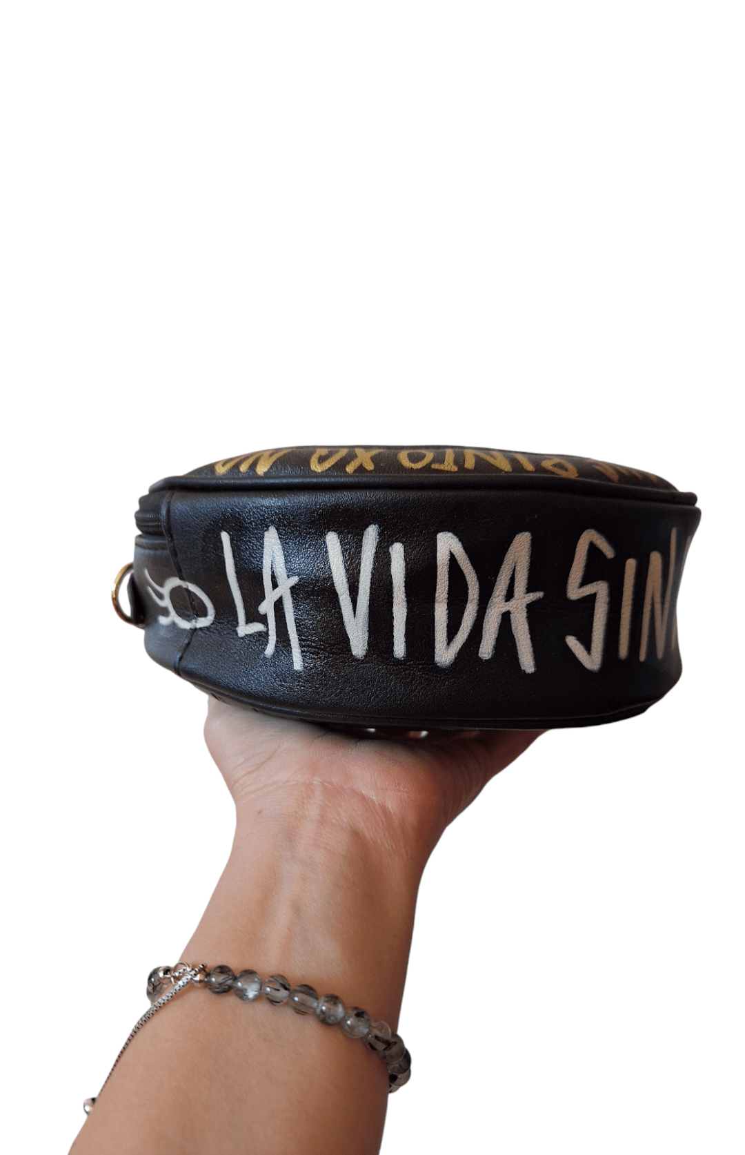 Bolso redondo pintado a mano rubik - Ropa pintada a mano en Pezojos