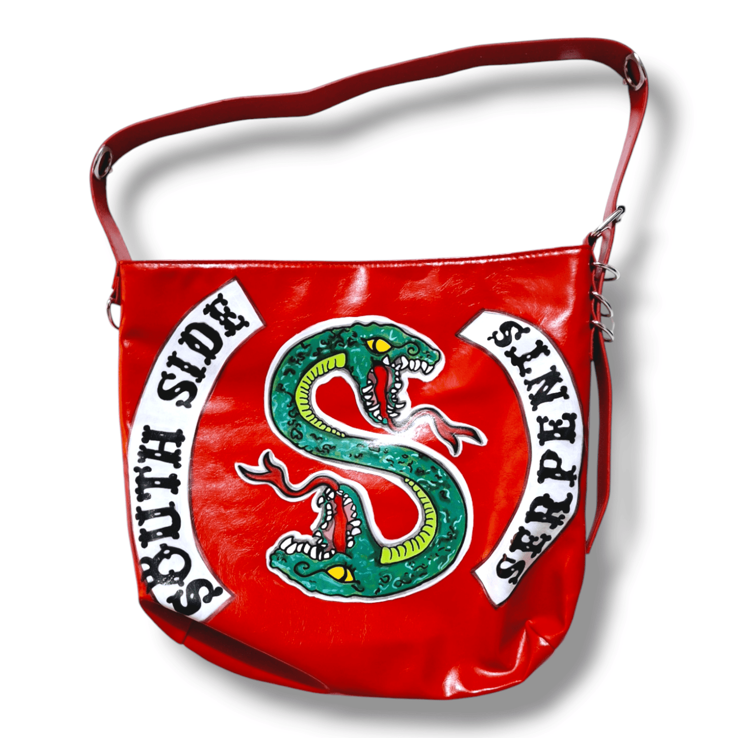 Bolso rojo pintado a mano Estilo Southside Serpents Polipiel - Ropa pintada a mano en Pezojos