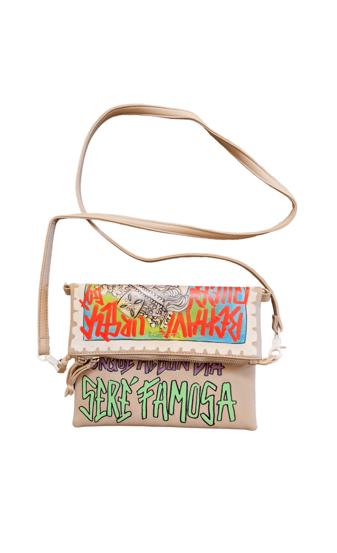 Bolso tipo cartero pintado a mano – Cards & Stamps Edición Reina del Reino Unido - Ropa pintada a mano en Pezojos