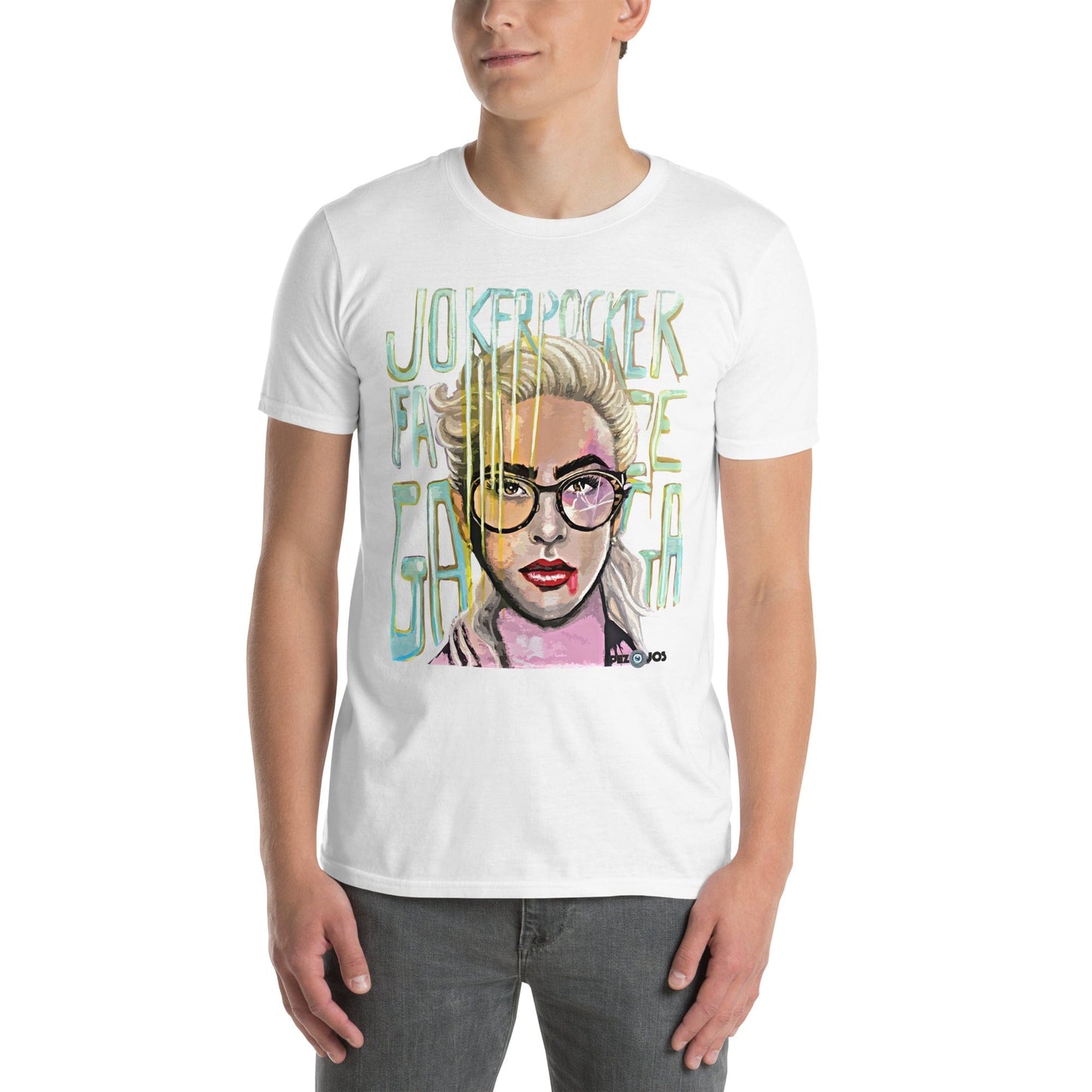 Camiseta de manga corta unisex Folie Gaga - Ropa pintada a mano en Pezojos