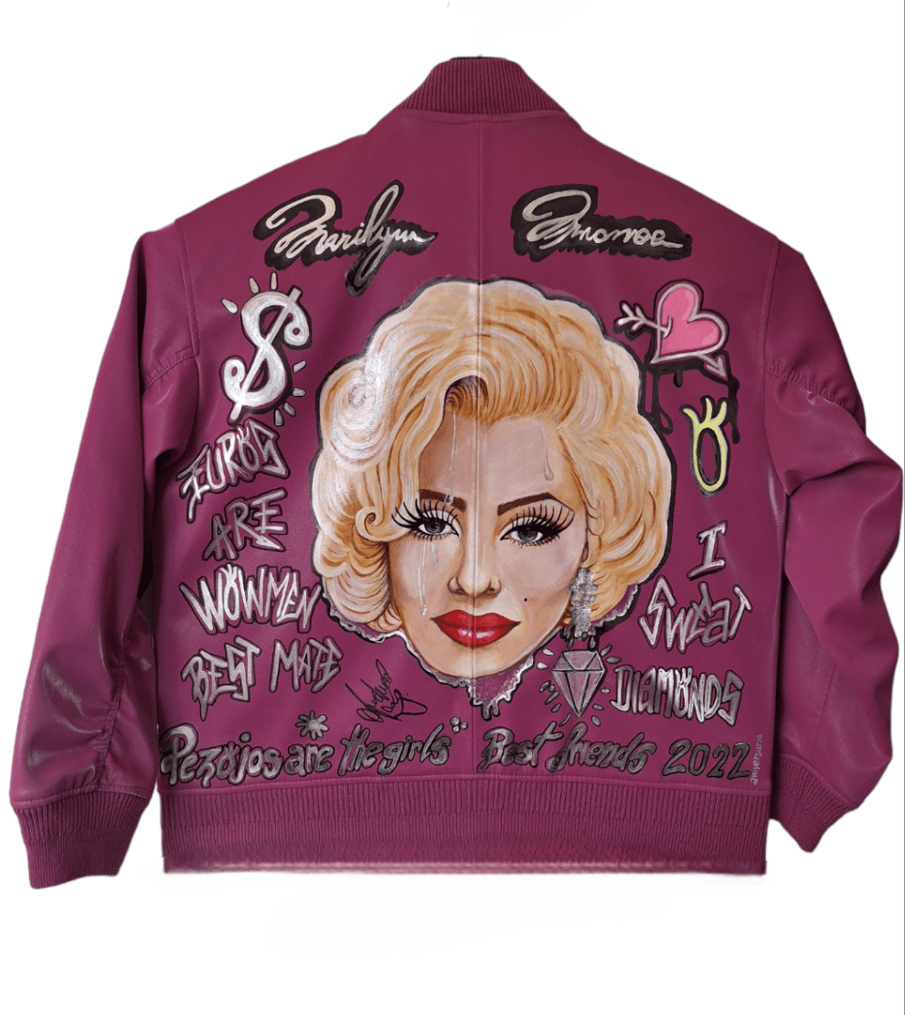 Chaqueta Bomber de Neopreno Holográfico Marilyn Monroe - Pintada a Mano - Ropa pintada a mano en Pezojos