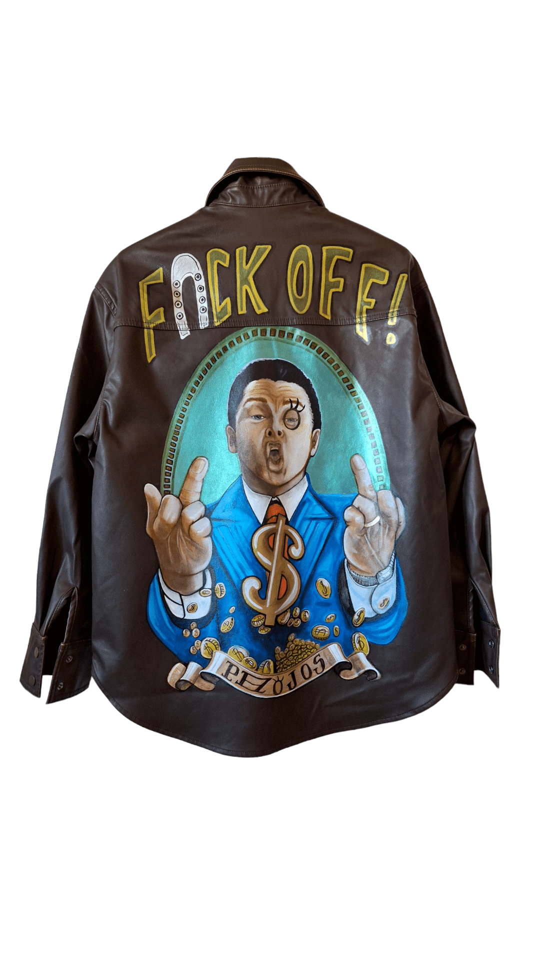 Chaqueta camisa pintada Lobo Wall Street - Ropa pintada a mano en Pezojos