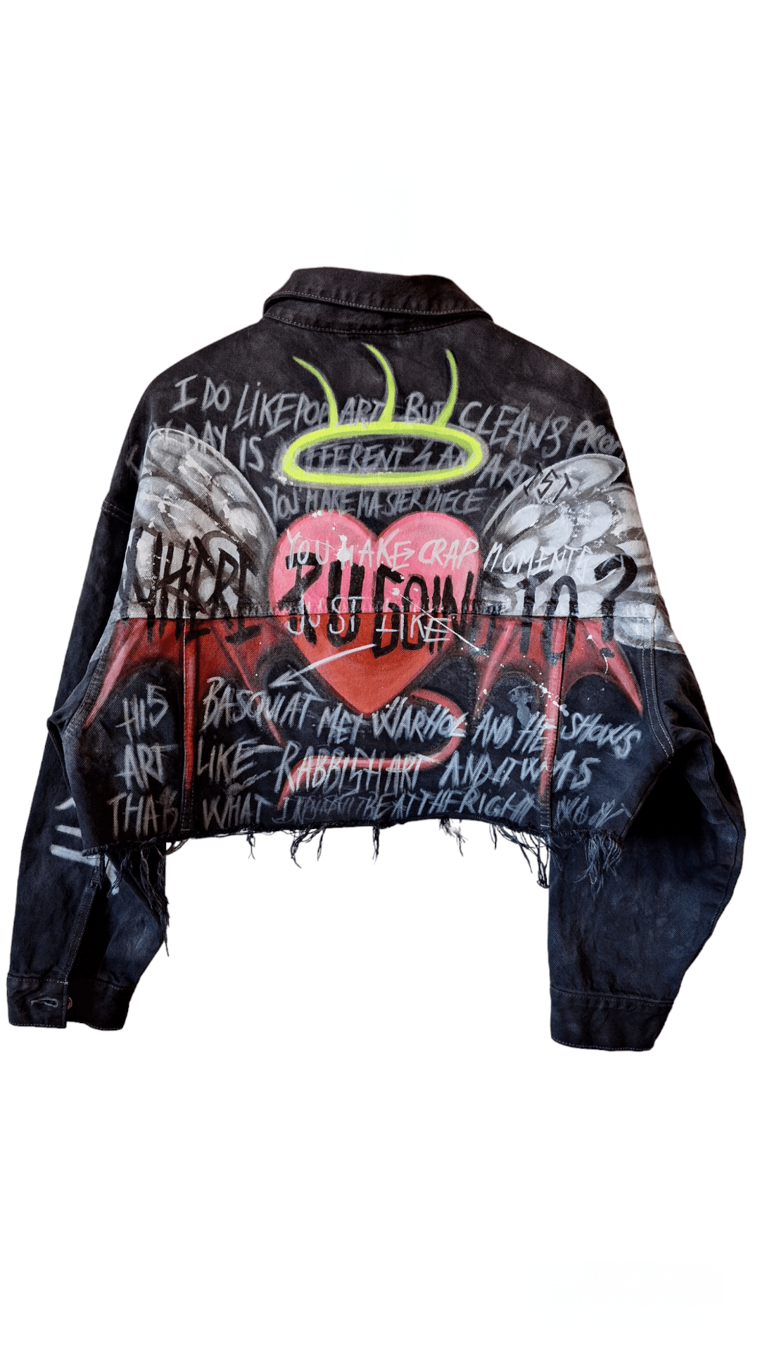Chaqueta denim pintada a mano corazón Basquiat - Ropa pintada a mano en Pezojos