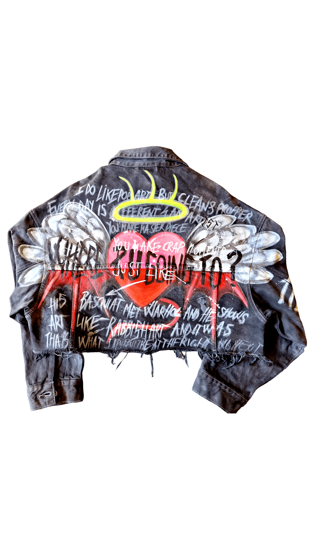 Chaqueta denim pintada a mano corazón Basquiat - Ropa pintada a mano en Pezojos
