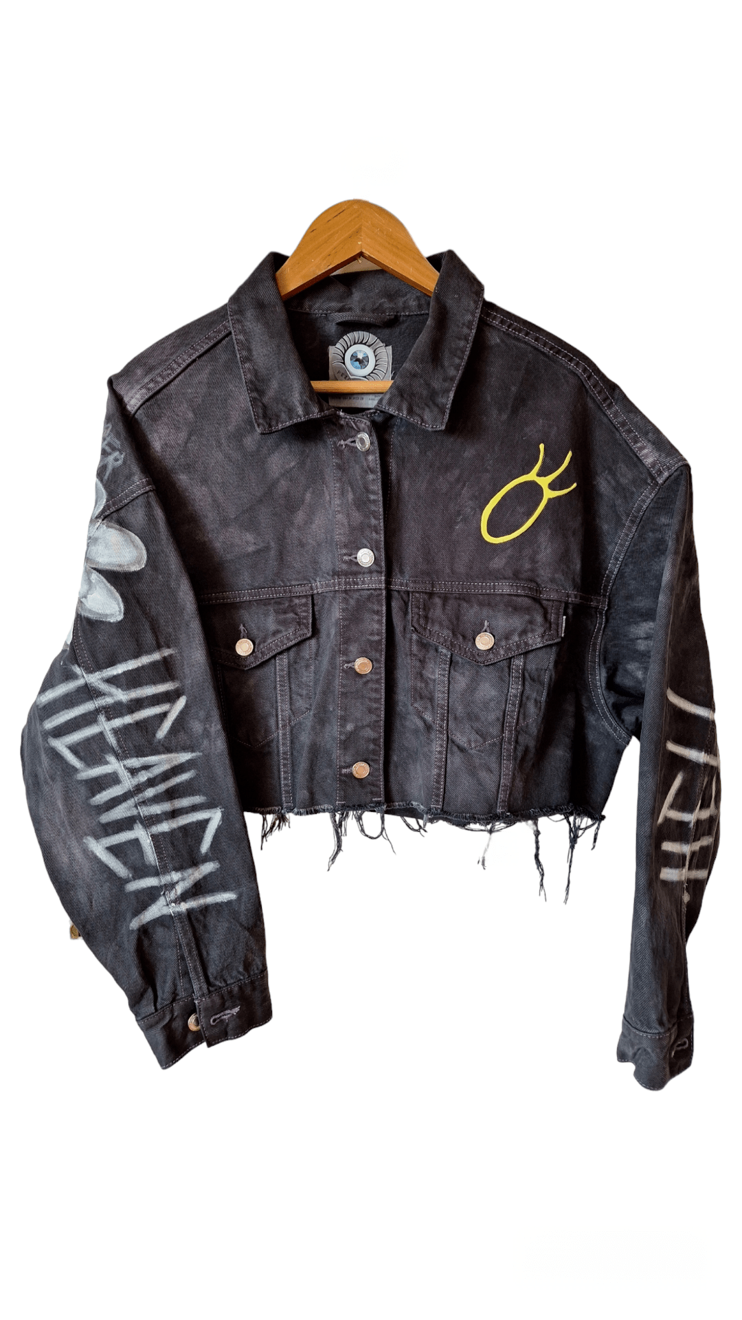 Chaqueta denim pintada a mano corazón Basquiat - Ropa pintada a mano en Pezojos