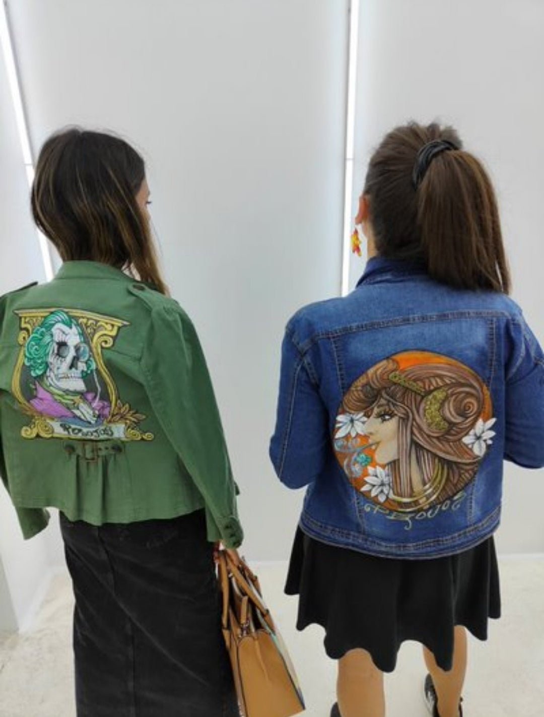 Chaqueta denim vintage pintada Skull president - Ropa pintada a mano en Pezojos