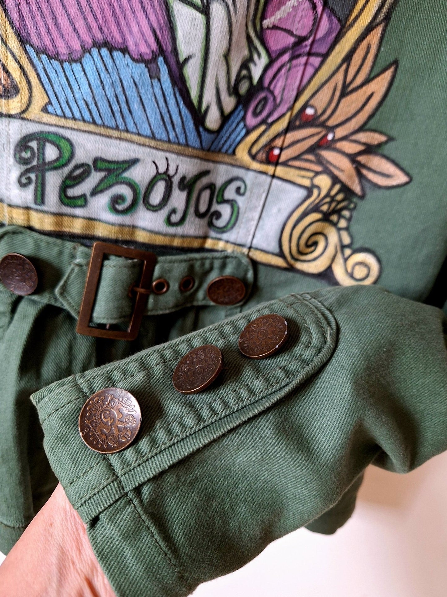 Chaqueta denim vintage pintada Skull president - Ropa pintada a mano en Pezojos