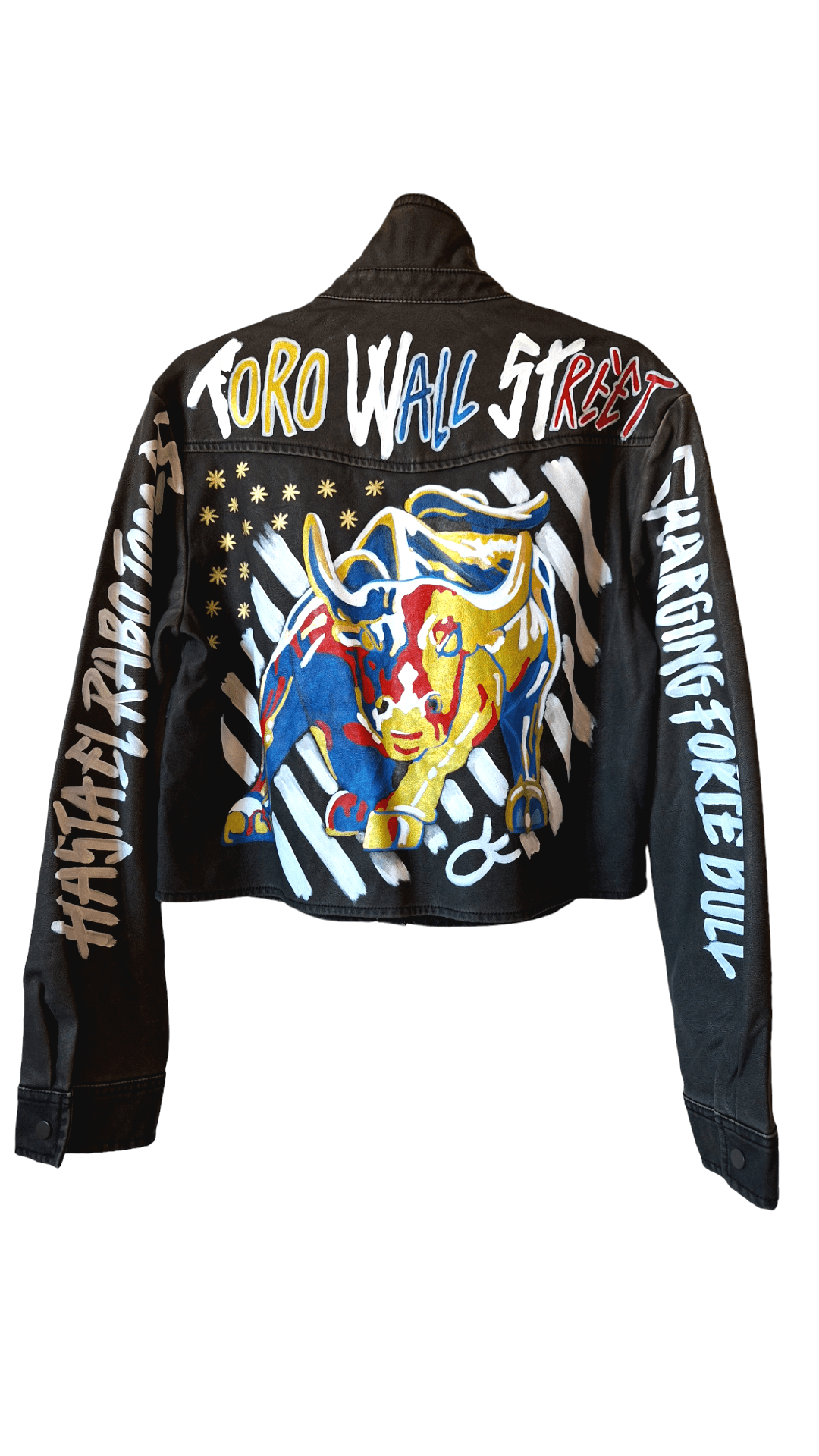 Chaqueta pintada a mano Toro Wall Street - Ropa pintada a mano en Pezojos