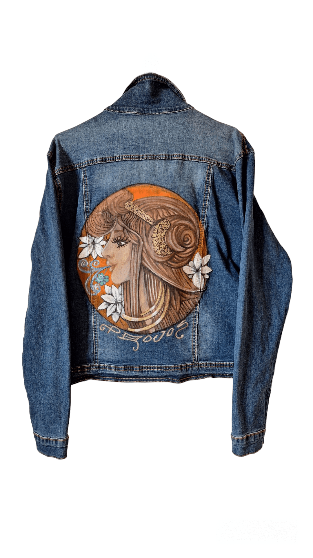 Chaqueta vaquera pintada a mano · Belle Noveu (Talla M) - Ropa pintada a mano en Pezojos