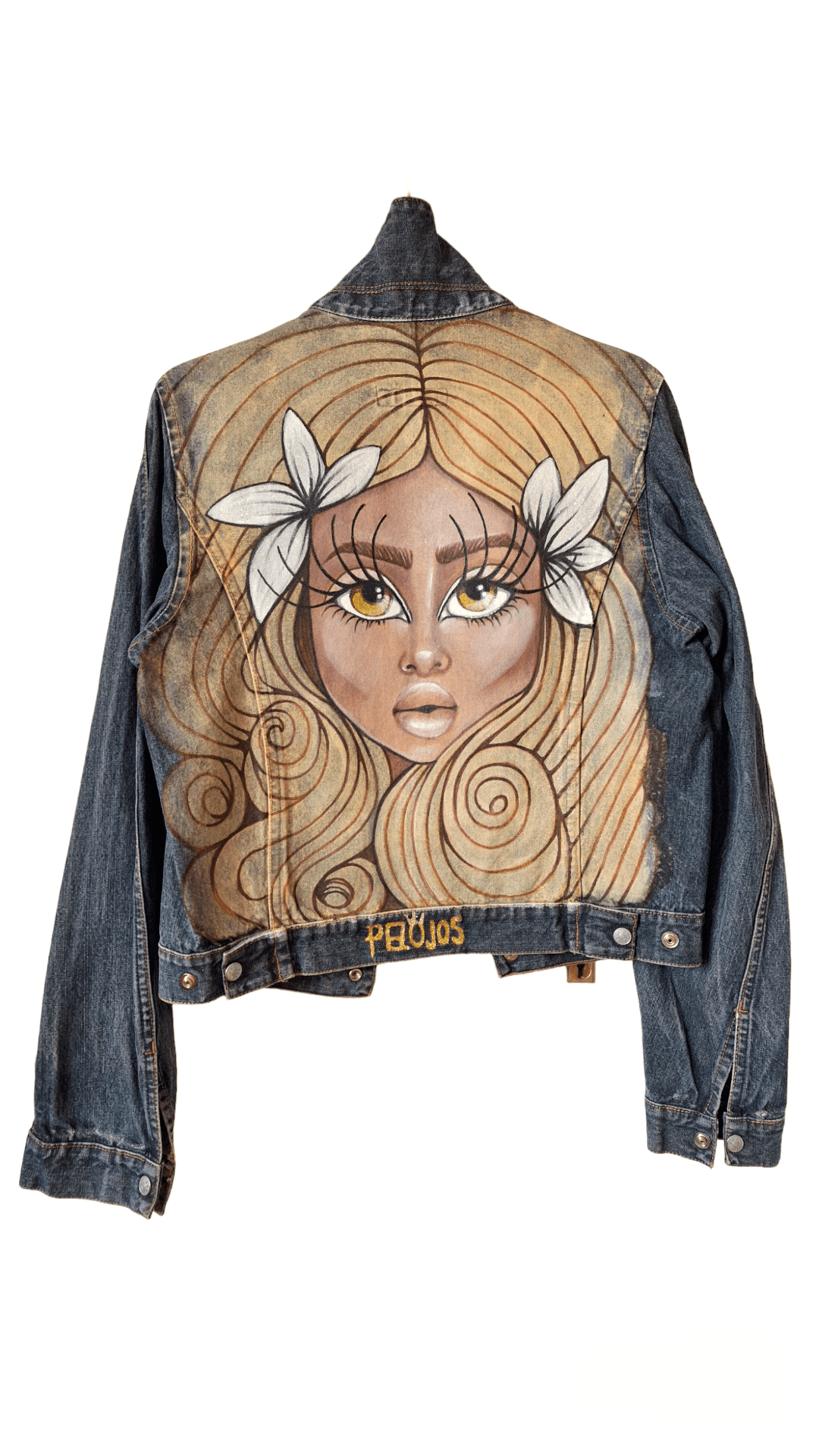 Chaqueta vaquera pintada a mano · Dollavatar rubia única (Talla M) - Ropa pintada a mano en Pezojos