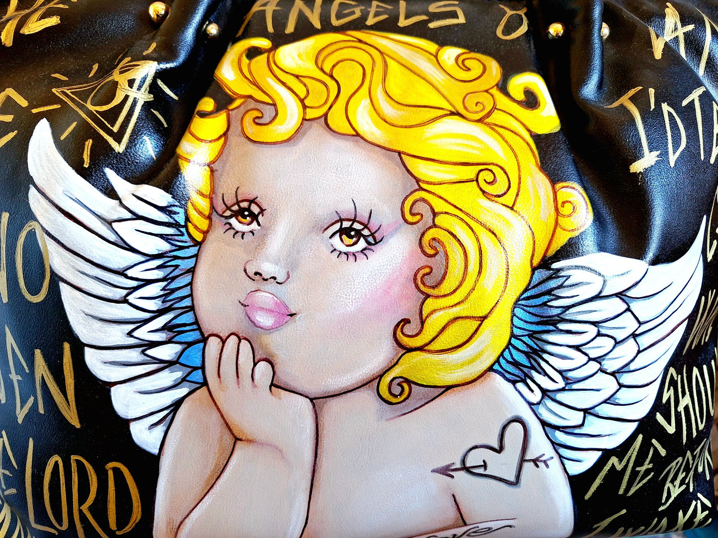 Bolso negro pintado a mano Angel