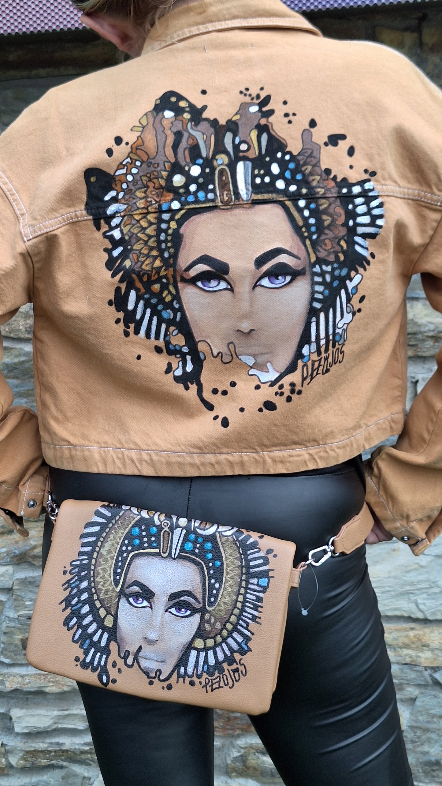 Bolso de hombro pintado a mano Cleopatra