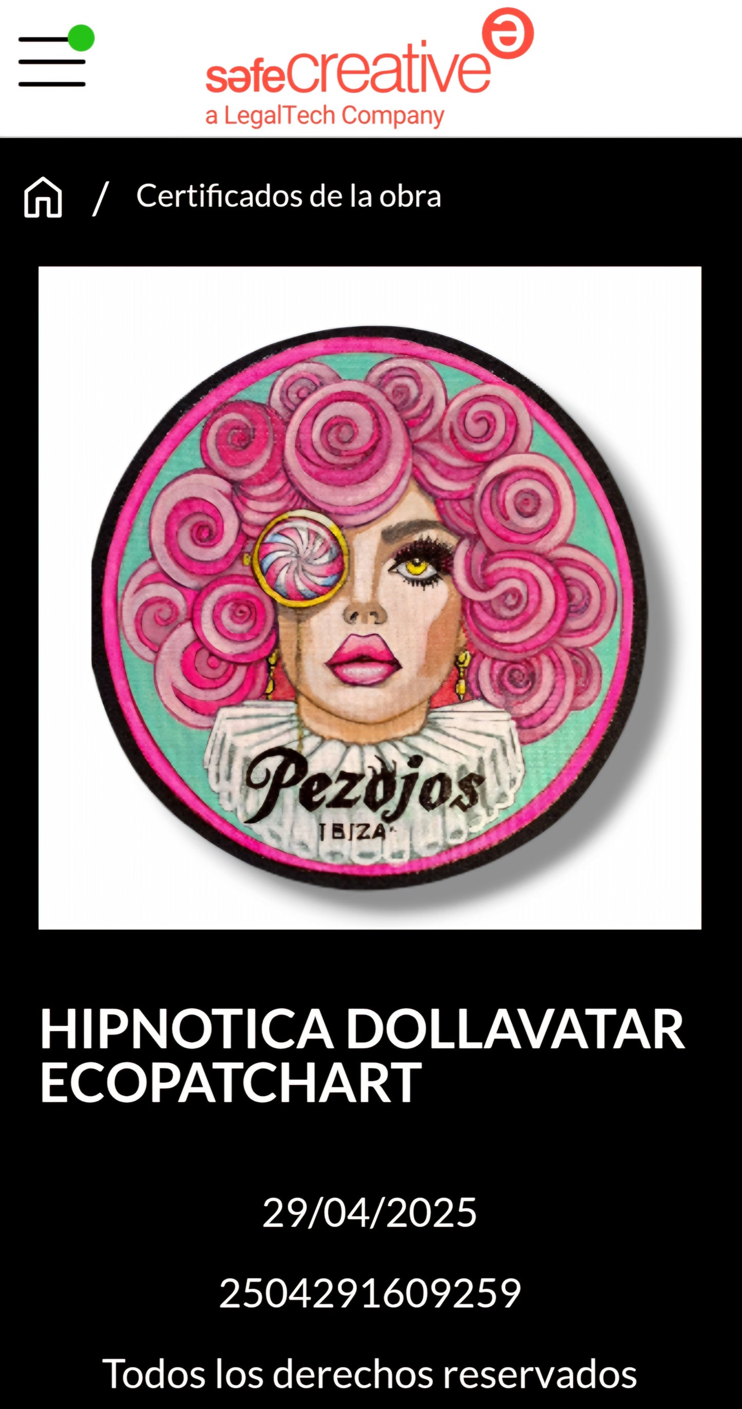 Dollavatar Hypnotica Ecopatch Art Edición Limitada Parche Arte Textil Pintado a Mano