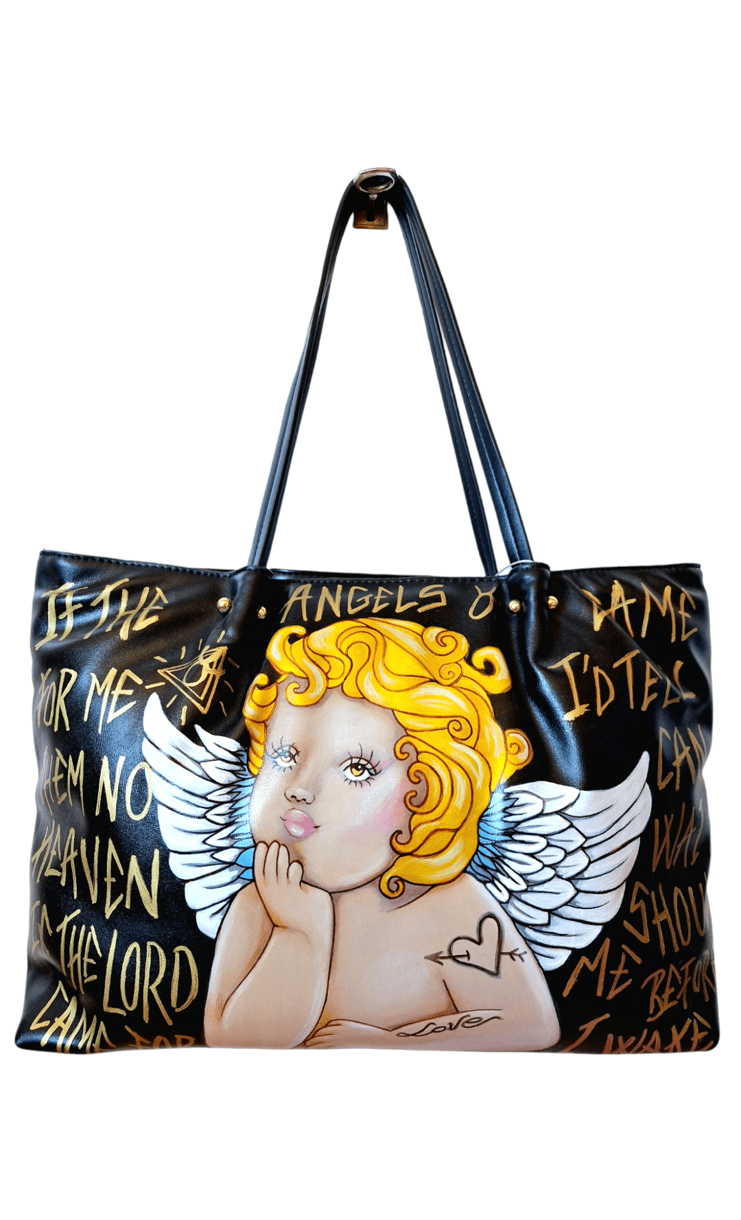 Bolso negro pintado a mano Angel