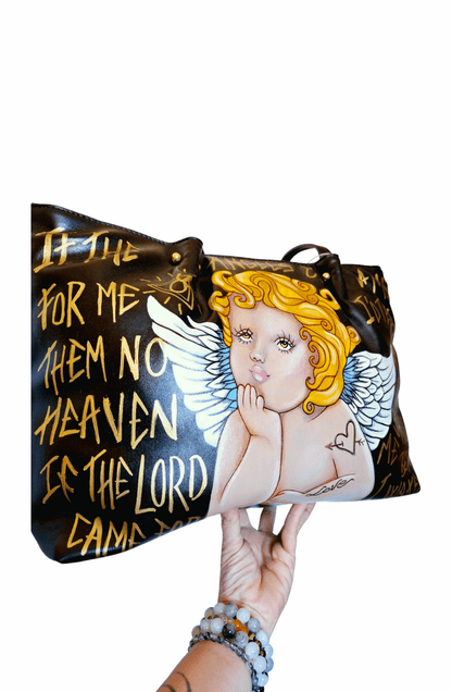 Bolso negro pintado a mano Angel