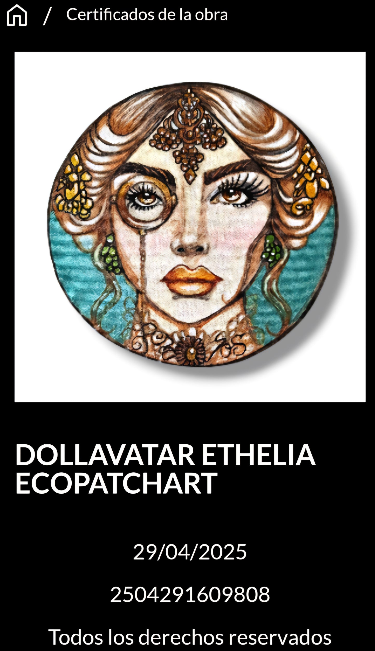 Dollavatar ETHELIA Ecopatch Art | Pieza Única | Parche Arte Textil Pintado a Mano