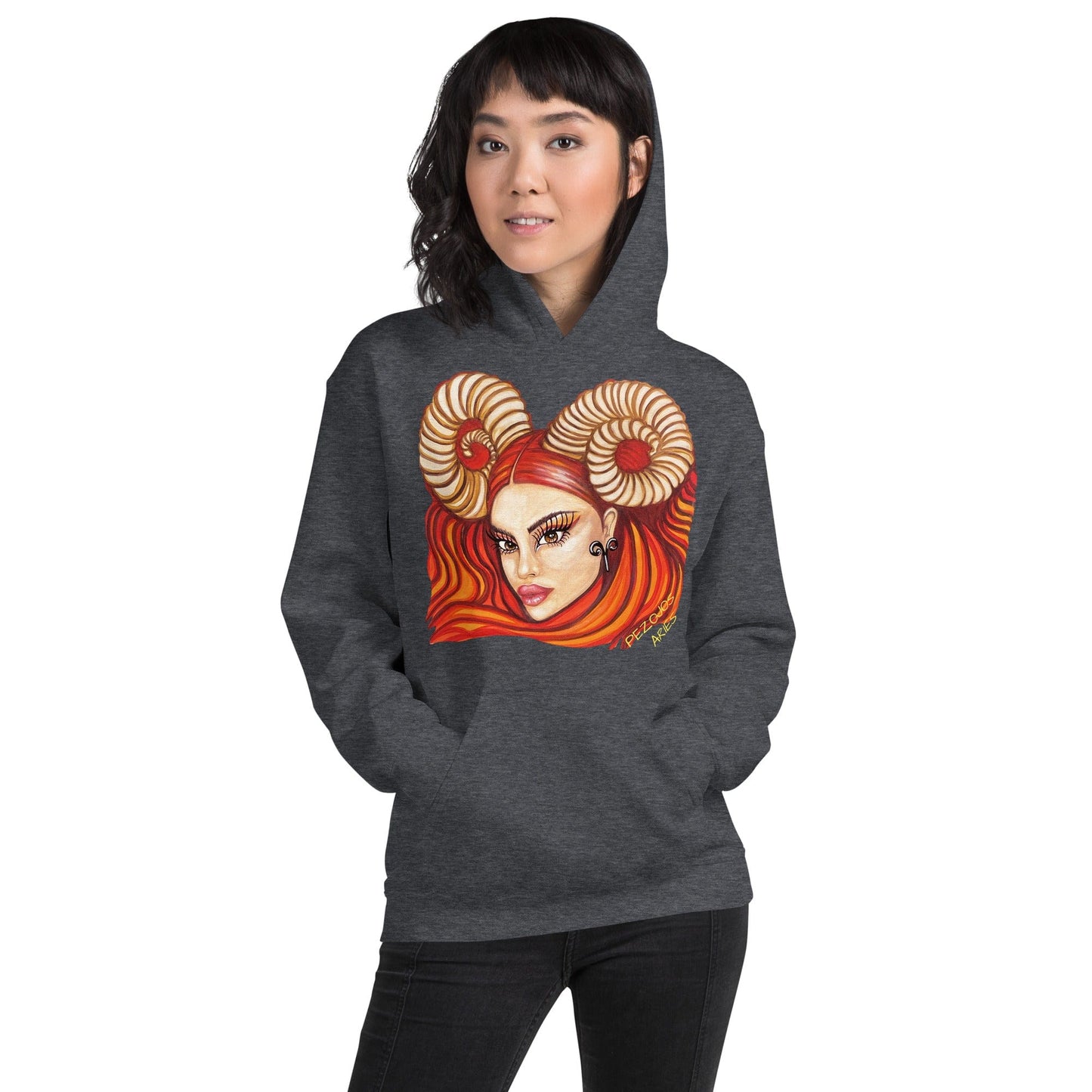 Sudadera con capucha unisex Dollavatar Zodiaco Aries - Ropa pintada a mano en Pezojos