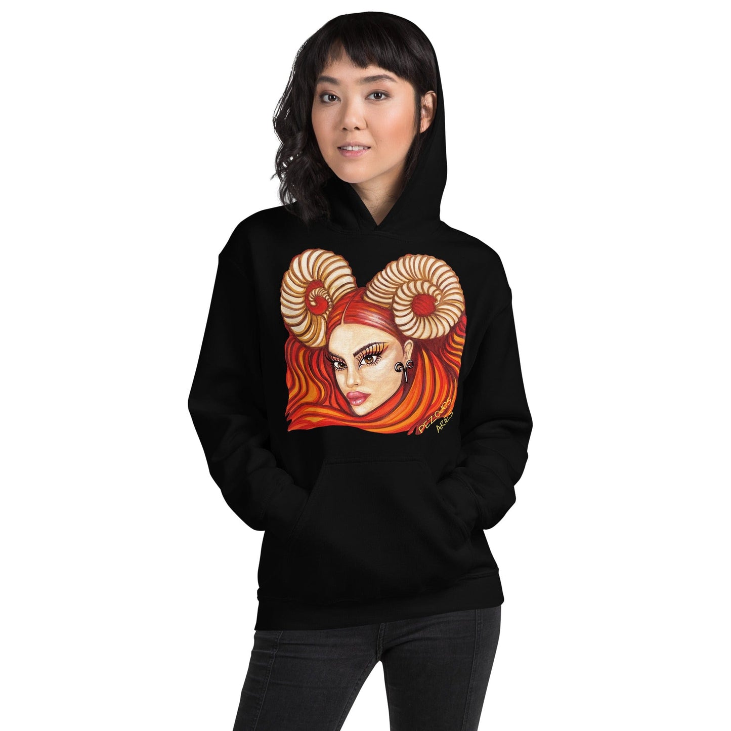 Sudadera con capucha unisex Dollavatar Zodiaco Aries - Ropa pintada a mano en Pezojos