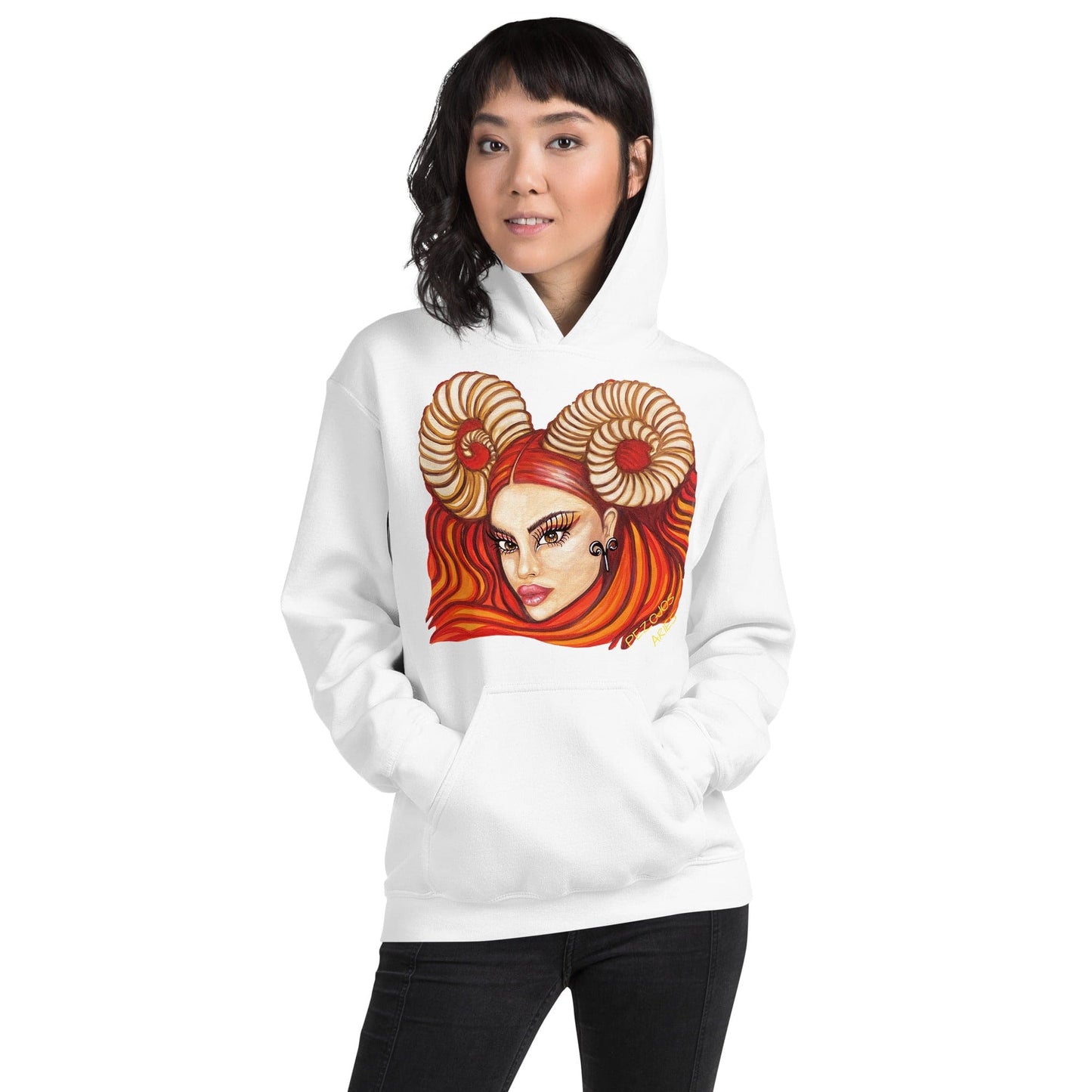 Sudadera con capucha unisex Dollavatar Zodiaco Aries - Ropa pintada a mano en Pezojos