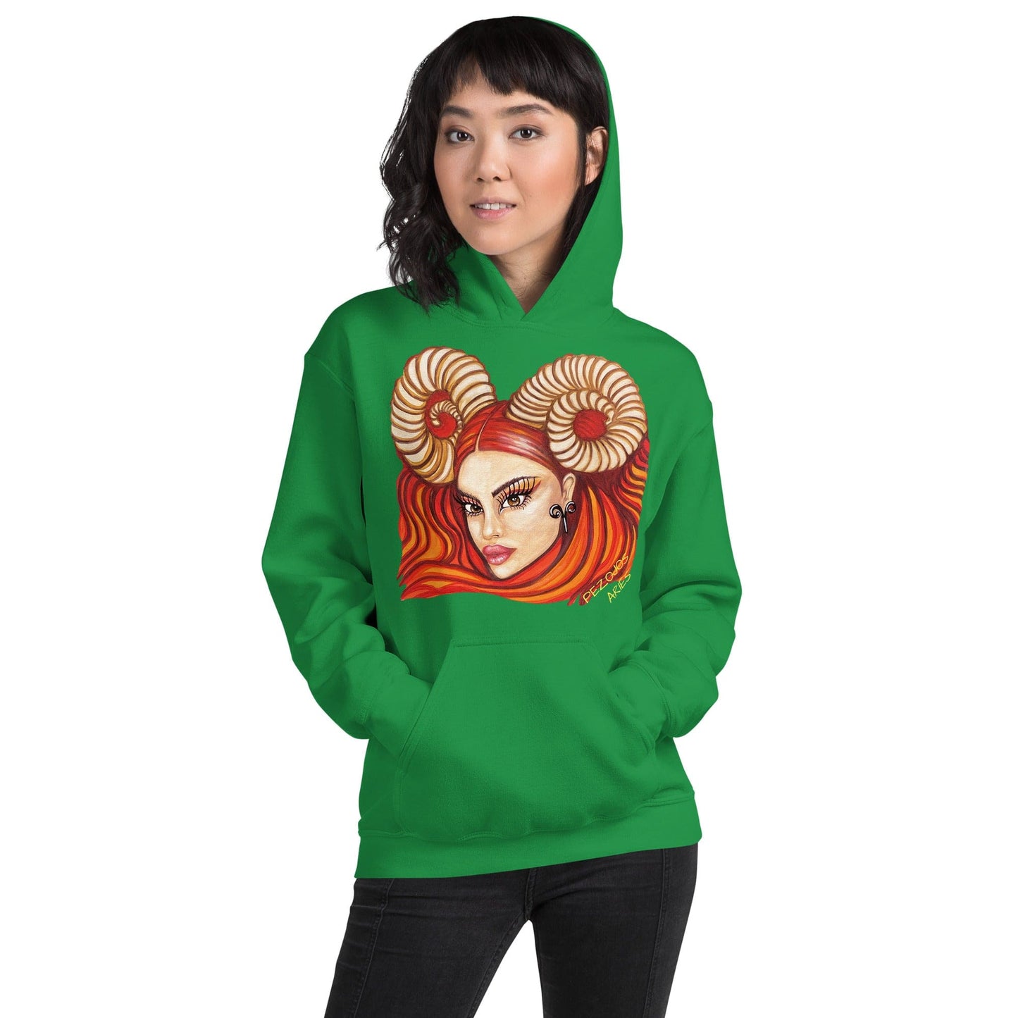 Sudadera con capucha unisex Dollavatar Zodiaco Aries - Ropa pintada a mano en Pezojos
