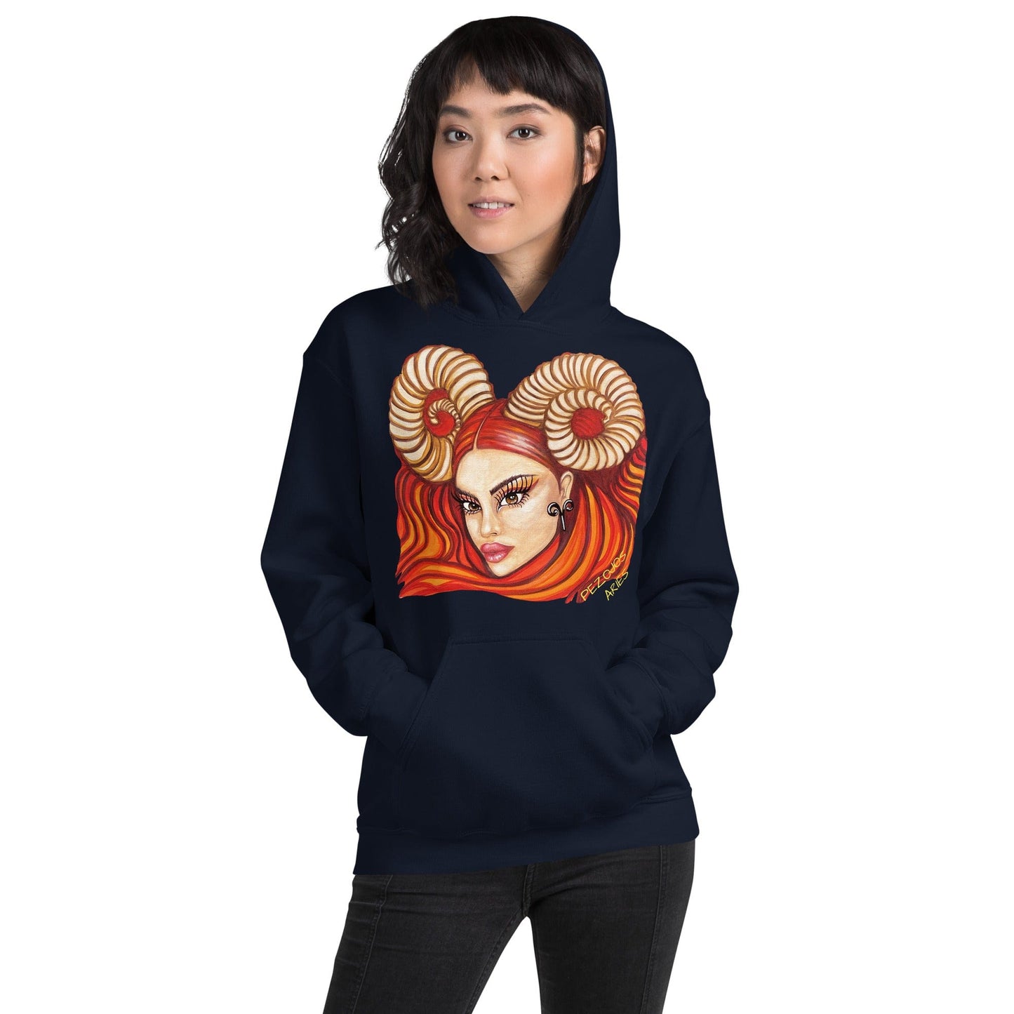 Sudadera con capucha unisex Dollavatar Zodiaco Aries - Ropa pintada a mano en Pezojos