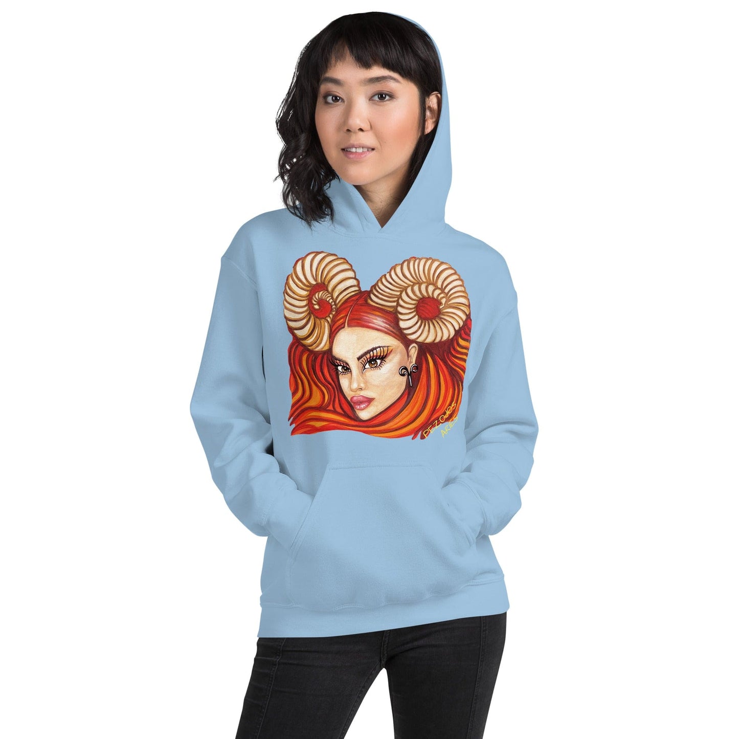 Sudadera con capucha unisex Dollavatar Zodiaco Aries - Ropa pintada a mano en Pezojos