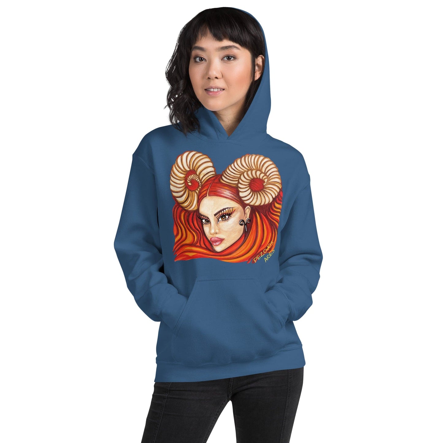 Sudadera con capucha unisex Dollavatar Zodiaco Aries - Ropa pintada a mano en Pezojos