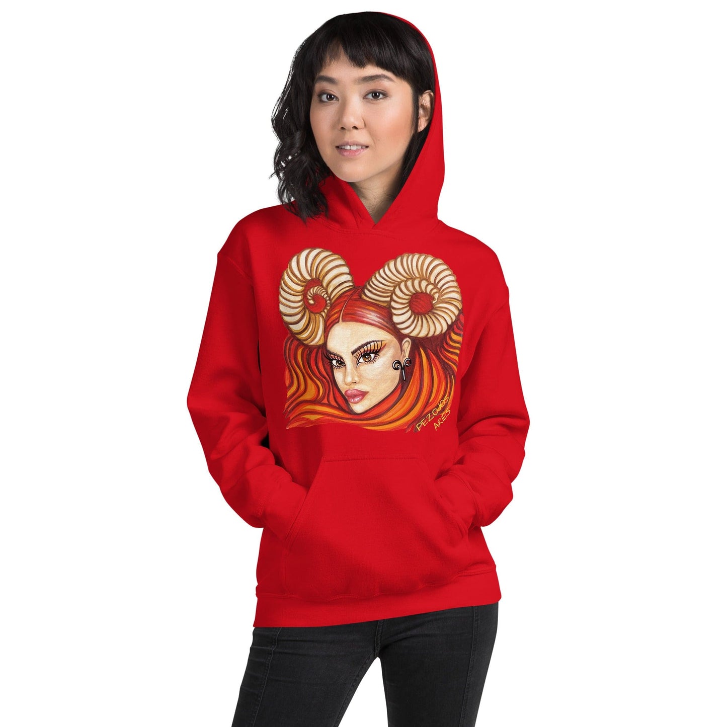 Sudadera con capucha unisex Dollavatar Zodiaco Aries - Ropa pintada a mano en Pezojos