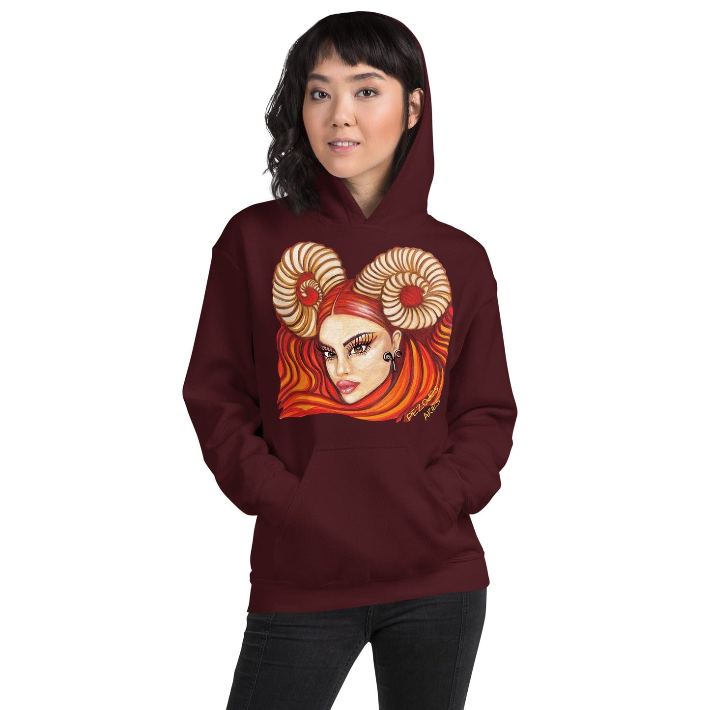 Sudadera con capucha unisex Dollavatar Zodiaco Aries - Ropa pintada a mano en Pezojos