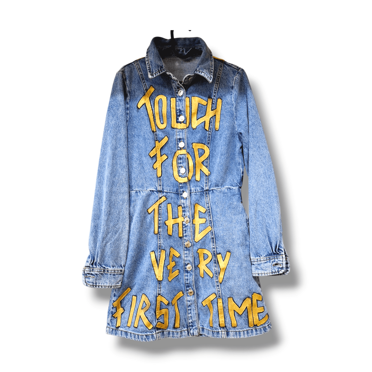 Vestido Levita denim pintado a mano Virgen Guadalupe Pezojos Pop - Ropa pintada a mano en Pezojos