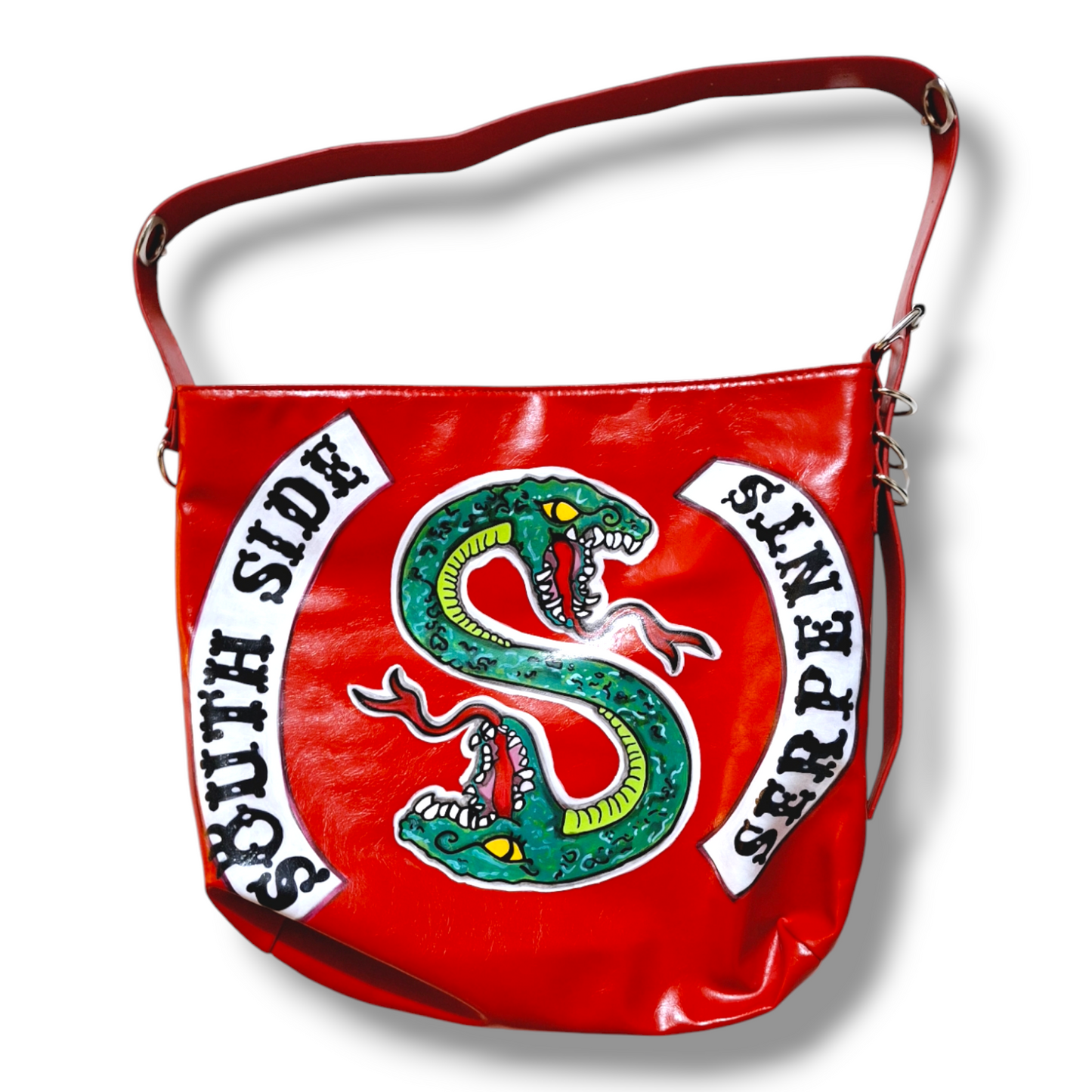 Bolso rojo pintado a mano Estilo Southside Serpents Polipiel