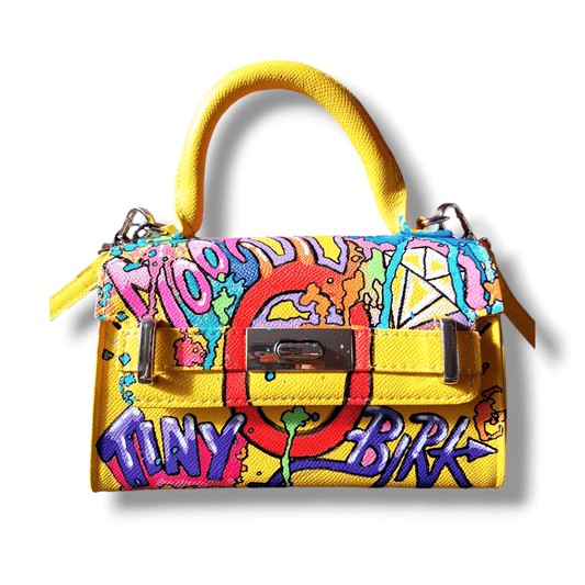 Bolso pintado estilo Birkin amarillo urban graffiti - Ropa pintada a mano en Pezojos