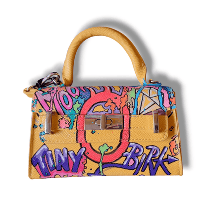 Bolso pintado estilo Birkin amarillo urban graffiti - Ropa pintada a mano en Pezojos