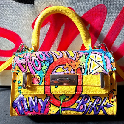 Bolso pintado estilo Birkin amarillo urban graffiti - Ropa pintada a mano en Pezojos